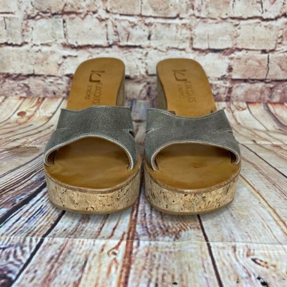 K. Jacques St. Tropez Cork Wedge Sandals In Silver Sz 37 US 5.5-6 - Picture 3 of 8